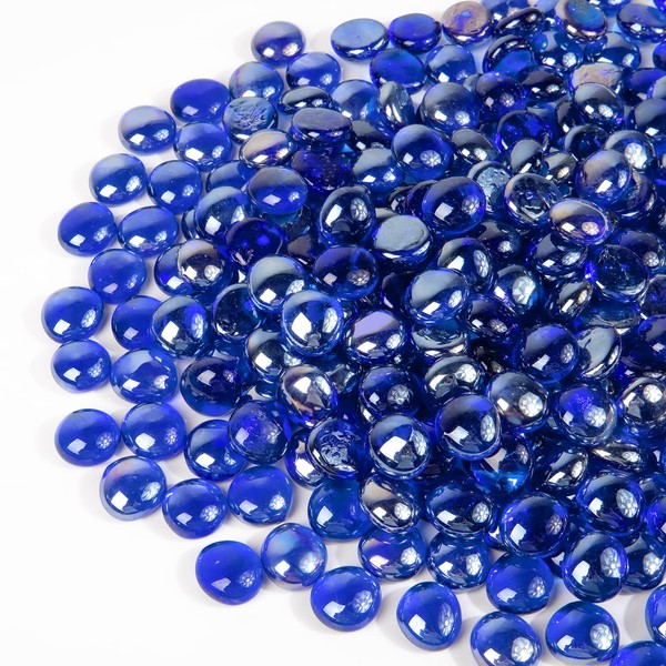 GASPRO 10LB Fire Pit Glass for Fire Pit, Fireplace, Flat Glass Beads Marbles for Vase, Aquarium, Garden, 3/4 Inch Fire Pit Glass Rocks, High Luster Cobalt Blue