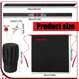 XLSXEXCL Hibachi Chef Hat and Apron Costume Set, Professional Complete Japanese Teppanyaki Costume with Hachimaki Headband Tie, Tall Chef Hat, Brooch, Apron for Hibachi Birthday Party Costume (Kid)