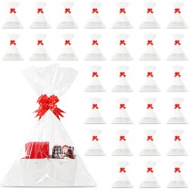 Tuanse 30 Pcs Graduation Basket for Gift Empty DIY Bulk Gift Basket Kit with Handle Kraft Cardboard Tray with 30 Bag 30 Bow Market Tray for Birthday Party Gift(White, 9.8 x 6.5 x 4.3 in)