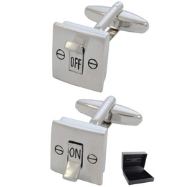 COLLAR AND CUFFS LONDON - Premium Cufflinks with Presentation Gift Box - Electric Light Switch - On and Off - Electrician - DIY - Silver Colour