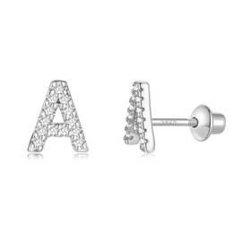 AOROCO A Initial Stud Earrings for girls, Sterling Silver Post Screw Backs Earrings 14K Gold Plated CZ Simulated Diamond Hypoallergenic Alphabet Letter Initial Earrings for Women Girls Jewelry Gifts