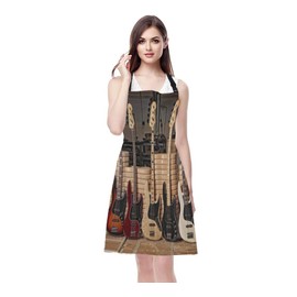 EKOBLA Guitar Aprons Bass Music Musical Instruments Strings Cool Performance Show Waterproof Resistant Chef Cooking Kitchen BBQ Adjustable Aprons for Women Men 27x31 Inch