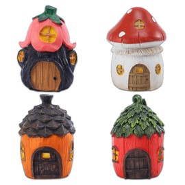 POPKER 4Pcs Miniature Fairy Garden House, Mini Mushroom Cottage House, Fairy Garden Accessories for Micro Landscape, Garden, Yard, Patio, Outdoor, Decorations, Gifts