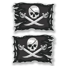 2 x 20cm Jolly Roger Skull Vinyl Stickers Crossbones Laptop Pirate Flag #6623 (20cm Wide x 14cm Tall)