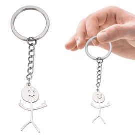 FIBOUND 2 Funny Graffiti Keyrings Stainless Steel Finger Stickman Keychains Interesting Graffiti Keychain Men Women (Silver), silver, 1