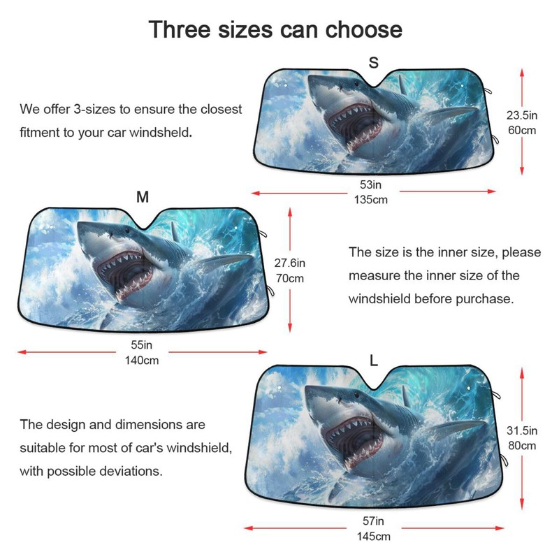 Windshield Sun Shade Cute Shark Blue Ocean Wave Front Window
