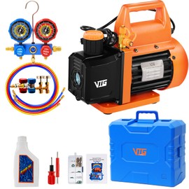 VTG VOGTEN 4.5 CFM AC Vacuum Pump and Gauge Set,for Mini Split/HVAC/Auto Systems,Manifold Gauge Kit Compatible with R22, R32, R134a,R410a,Includes 3 Hoses,2 R134a Can Tap,Upgraded Trifold Storage Case