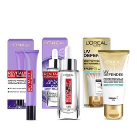 L'Oreal Paris Kit Revitalift Ácido Hialurónico con Serum Facial, Crema de Ojos y Protector Solar UV Defender