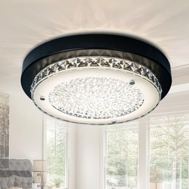 uznhty Flush Mount Ceiling Light Crystal Chandeliers Ceiling Light Fixture 13 in Modern Chandelier LED Black Crystal Ceiling Light Bedroom Lights for Ceiling 4000K Dimmable, Bedroom, Bathroom, Hallway