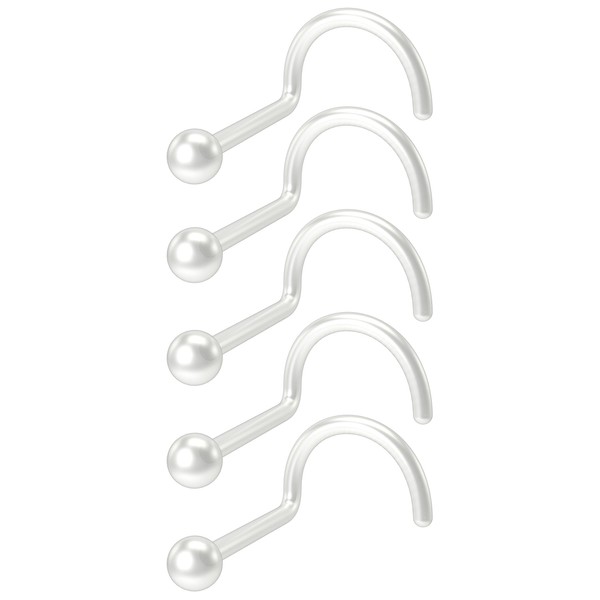 5pc 20g 0.8mm Nose Bar Screws Clear Retainer Keeper Ring