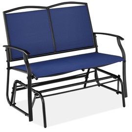 Best Choice Products 2-Person Outdoor Patio Swing Glider Steel Bench Loveseat Rocker for Deck, Porch w/Textilene Fabric, Steel Frame - Navy/Black
