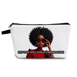 YULUENZE African American Lady Makeup Bag Cute Small Organizer Bag with Zipper Keep Heels Head Standards High Cosmetic Bag Aesthetic Birthday Present for Black Women Sisters Friends