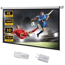 100'' Motorized Projector Screen, 16:9 4K HD Electric Projector Screen with Remote Control, Wall/Ceiling Mounted,Portable Projection Screen for Indoor Outdoor Home Theater Office Movies