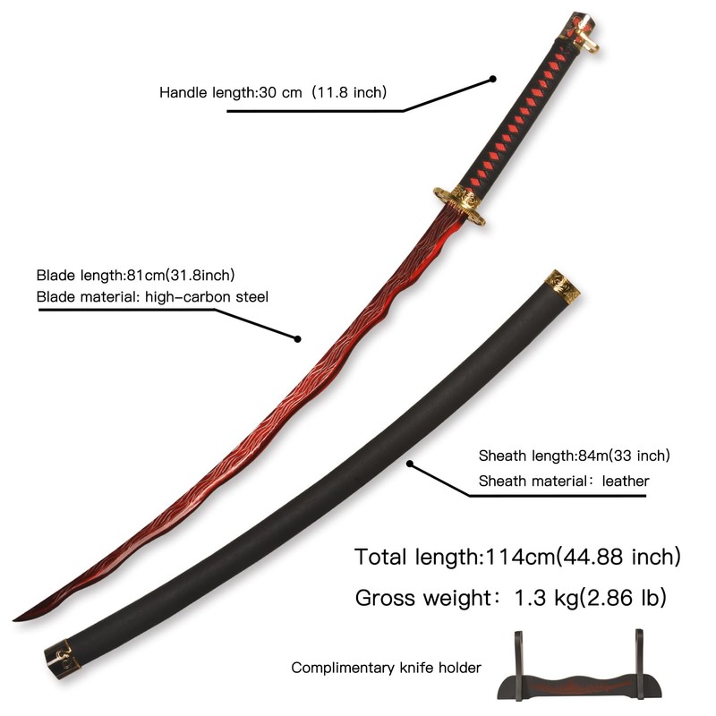 46inchs Rivers of Blood Katana Carbon Steel Handmade Anime Sword