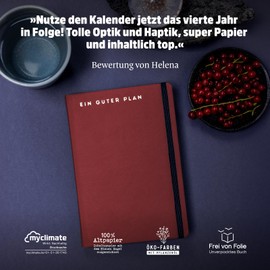 Ein guter Plan Pro 2026 - Compact Diary for More Mindfulness in Everyday Chaos - Dated Planner with Faux Leather Cover, Elastic Band and Document Pocket (Burgund 2026)