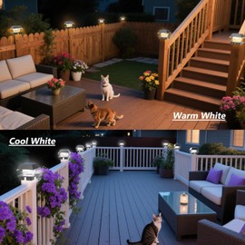 Sumaote Solar Post Cap Lights for 4x4 Wood & Vinyl Fence, Adjustable Base - 2-Color Modes 3000K/6000K, IP65 Waterproof 120 Lumens Dusk to Dawn Outdoor Deck Lighting, 4 Pack Black