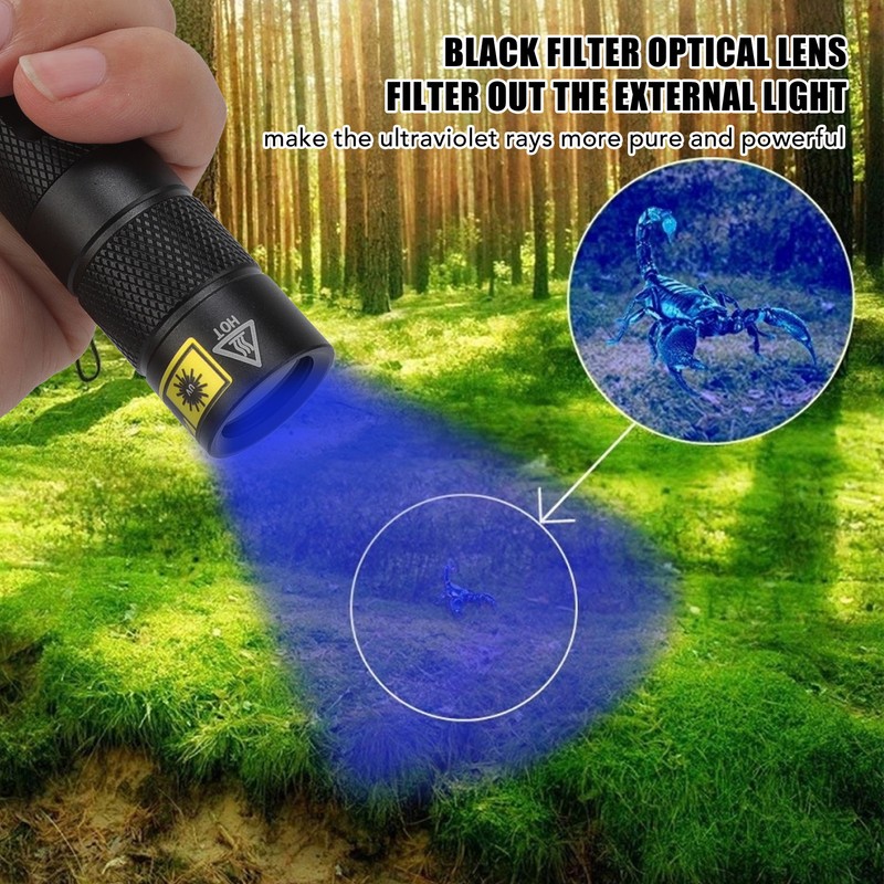 UV Flashlight LED 365nm Aluminium Alloy Battery Powered Widely Used