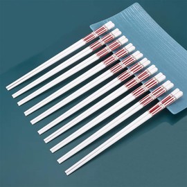 Autminia 10 Pairs Ceramic Chopsticks With Red Ribbon Pattern, 9.72 inch High-grade Chinese Bone Porcelain Chopsticks with Delicate Box, Easy to Clean, Dishwasher Safe Microwave Safe Chopsticks