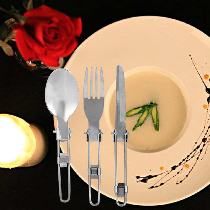 Outdoor Portable Tableware Set Folding Stainless Steel Spoon Fork Knife