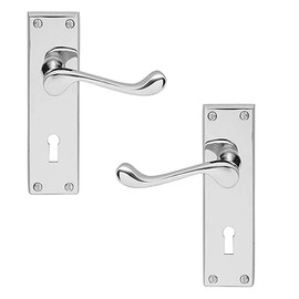 Ironmongery Solutions® Internal Victorian Scroll Lever Lock Door Handle Set in Polished Brass, Polished Chrome, Satin Chrome, Satin Nickel Finishes (Lock, Polished Chrome)