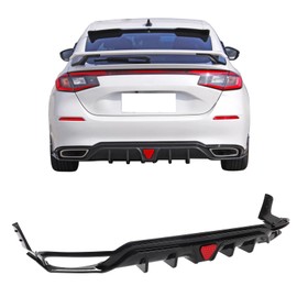IKON MOTORSPORTS Rear Diffuser, Compatible with 2022-2024 Honda Civic Sport Touring Hatchback, IKON Carbon Fiber Print PP Shark Fin Rear Bumper Valance Spoiler, Air Dam Chin Splitter Molding 3PCS