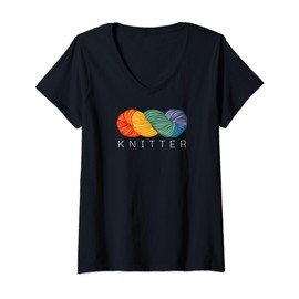 Womens Rainbow Yarn Knitter, Yarn Lover, Loves to Knit, Knitting V-Neck T-Shirt