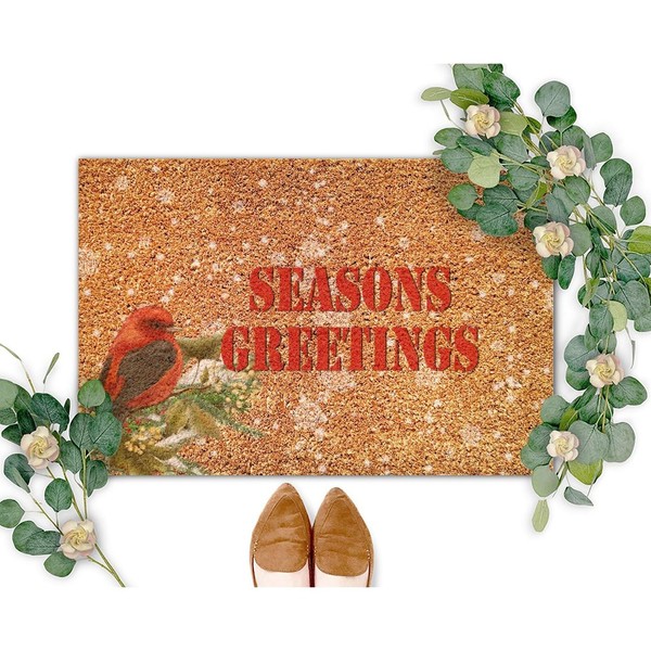 SILYHEART Seasons Greeting Coir Doormat Winter Mistletoe Bird Nut Rug