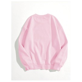 MakeMeChic Women's Graphic Print Long Sleeve Crew Neck Drop Shoulder Oversized Sweatshirt Pullovers Top Pink Letter Printed Small