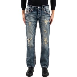 Rock Revival - Mens Remi RP3786J Straight Jeans, Color Med Blu, Size: 42W x 34L