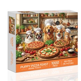 Funny Dog Jigsaw Puzzles for Adults 1000 Pieces, Puppy Pizza Feast 1000 Piece Puzzle for Adults, Fun Hard Difficult Challenging Jigsaw Puzzles 1000 Pieces Family Game Gift
