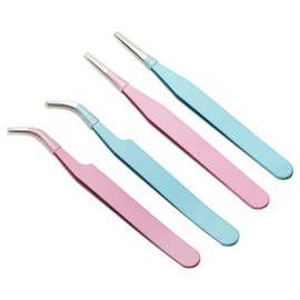 WOLMIK Set of 4 Eyelash Tweezers, Eyelash Tweezers Set Made of Stainless Steel, Straight and Curved Tips, Professional Precision Tweezers, Eyelash Extension Tweezers