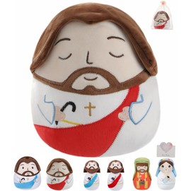 LeYoHa Jesus Plush Christian Religious Gift - Jesus Stuffed Animal Divine Inspiration, Beautiful Cross Embroidery, Red 8 Inch
