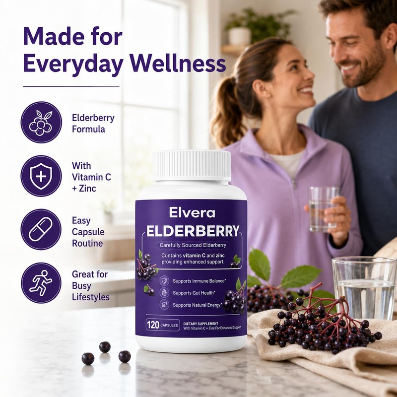 Elvera Elderberry Gut Support - Vitamin C & Zinc, Daily