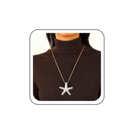 Wendalern Bohemian Gold Starfish Necklace for Women Large Starfish Pendant Necklace Adjustable Braided Rope Star Necklace Long Waxed Rope Cord Pullover Chain Necklace Ocean Jewellery, Zinc, No
