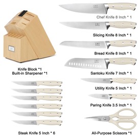 WANGMAZI Premium Knife Set,High Carbon Stainless Steel Forged,Sharp Knives Set for Kitchen,Triple-rivet Ergonomic Handle,Hundreds of Years of Masterful Craftsmanship(Ivory,15PCS)