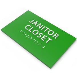 ADA CENTRAL SIGNS - 6" X4" Janitor Closet Sign - Tactile Graphics Grade 2 Braille Text Custodial Closet Sign| Utility Room ADA Compliant Wall Mount Plastic Signs For Hospital, Offices, Businesses & Apartments
