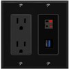 RiteAV 15A Power Outlet 1 Port SPEAKER 1 USB-3 Jack Decorative Wall Plate [Black]