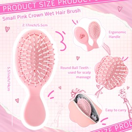 Meanplan 12 Sets Princess Party Favors Small Crown Pink Hair Brush Mini Compact Travel Hairbrush Thank You Cards for Girls Princess Birthday Party Decoration Gifts