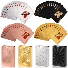 YXSJAS 4 Decks Waterproof Playing Cards Plastic Gold Foil Playing Card Plastic Playing Ca-rds 4 Colors Waterproof PET Foil Poker Ca-rds Bulk for Party and Game