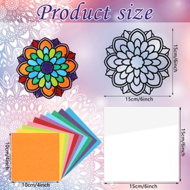 Gueevin 36 Sheet Mandala Window Clings Color Your Own Stained Glass Window Cling Window Arts and Crafts DIY Kit with Colorful Cotton Paper Contact Paper Crafts for Adults Kid Teen, 6 x 6 Inch