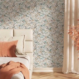 MuralPeel Boho Watercolor Brown Leaf Vintage Peel and Stick Wallpaper Self Adhesive Removable Easy Peel Off Stick on Wall Paper for Bedroom Cabinet Renter