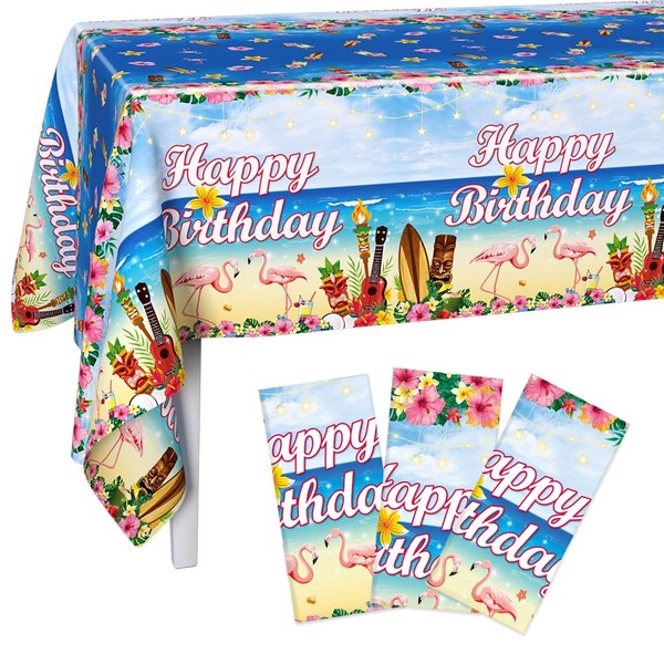 AIBIIN 3 Pack Hawaiian Luau Birthday Decorations Disposable Plastic Tablecloths