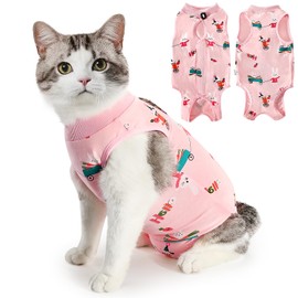 SlowTon Cat Recovery Suit - Cat Onesie for Cats After Surgery Female Male, Kitten Clothes Cat Surgical Spay Suit Abdominal Wounds, E-Collar Alternative Cats Bodysuit Shirt Anti-Licking (Pink, M)
