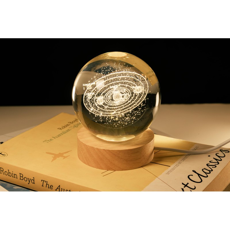 PENTBURG Crystal Ball Lamp, Luminous Solar System/Galaxy Crystal Table Light