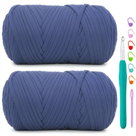 2 Pack Tshirt Yarn for Crochet,Navy Blue T Shirt Soft Elastic Fabric Chunky Thick T-Shirt Crochet Yarn for Crocheting Knitting Beginner Hand Knitting Bag/DIY Craft/Home Decor 2 * 400G-Navy Blue