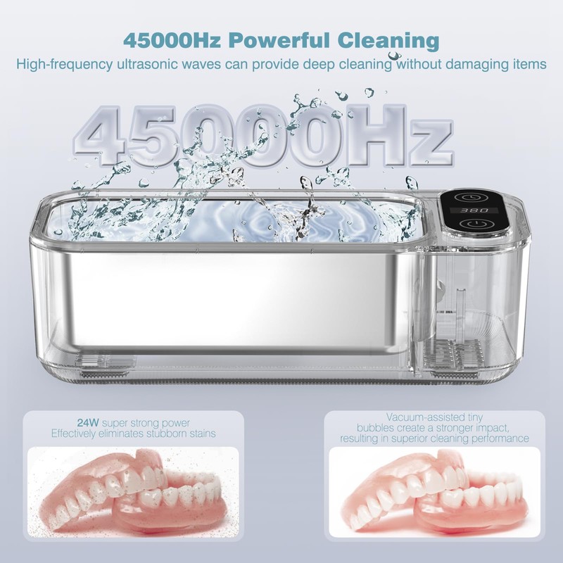AI Ultrasonic Jewelry Cleaner Retainer Rings Dentures 23OZ (680ML) 360°