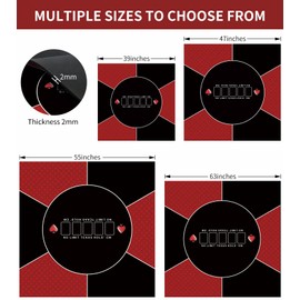 LERYG 100/120/140/160cm Square Poker Mat Texas Hold'em Poker Rubber Mat Topper for Tables Folding Portable Poker Table Top Poker Layoutw for Poker Games Blackjack Casino.(Red 160 * 160CM)