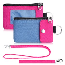 Artpaxy Minimalist Wallet For Mens Womens, Keychain RFID Blocking Zipper Small Wallet with ID Window 2 Lanyards,Water Resistant Travel Cash Card Coin Case Boys Girls