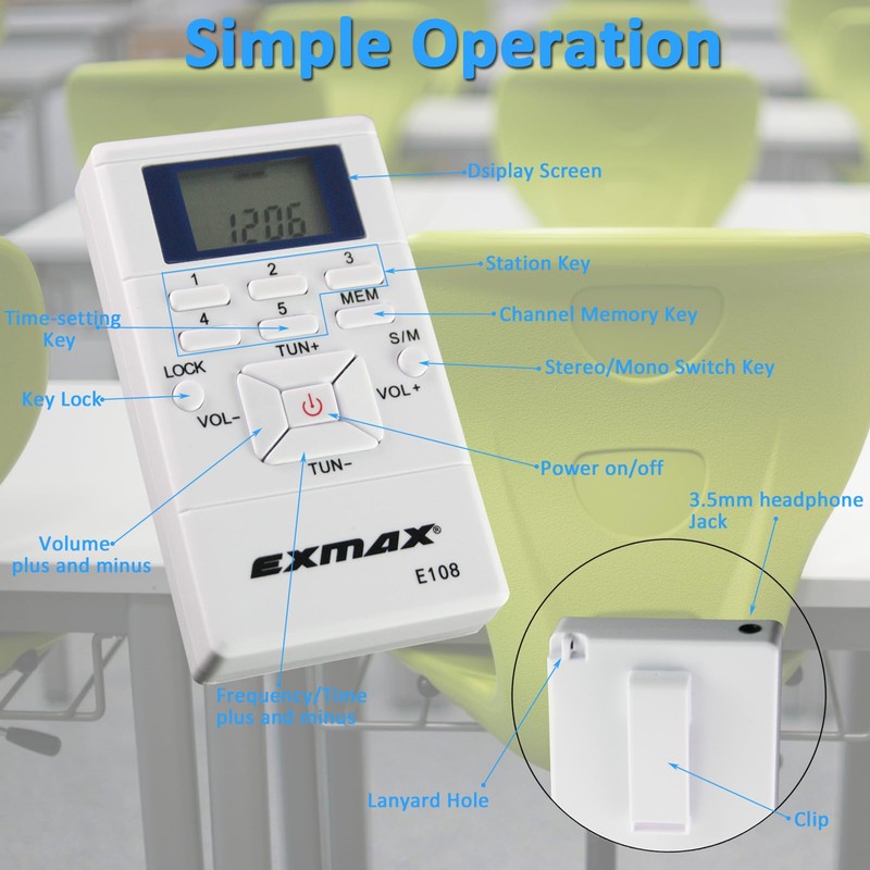 EXMAX E108 Wireless FM Radio Receiver Portable DSP Stereo Pocket