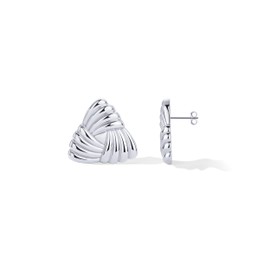 PAVOI 14K Rhodium-Plated Chunky Vintage Knot Triangle Earring Studs for Women | Statement Earring Pair